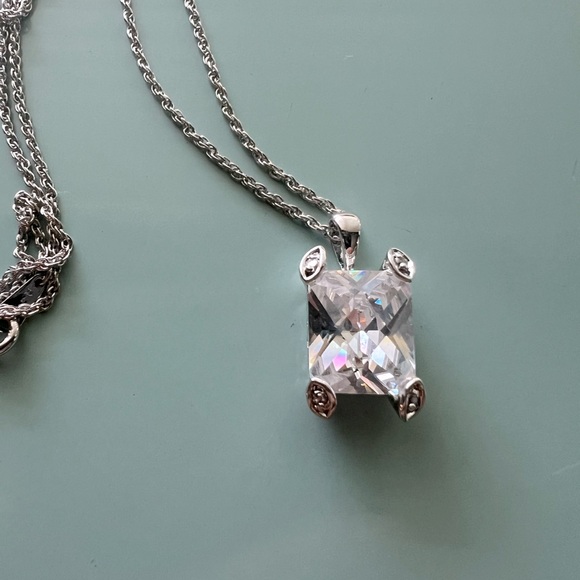 Very Rare Vintage Uncas Asscher Cut Lab Created Diamond  .925 Sterling Necklace - Picture 1 of 12